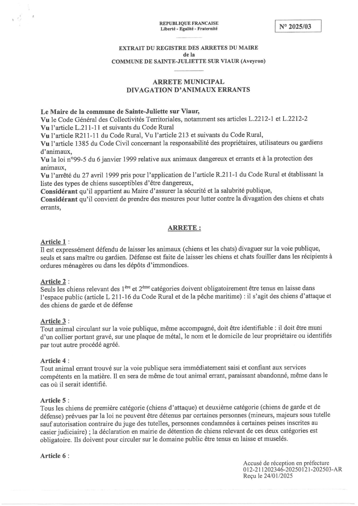 Lire la suite à propos de l’article Arrêté municipal Divagation des animaux