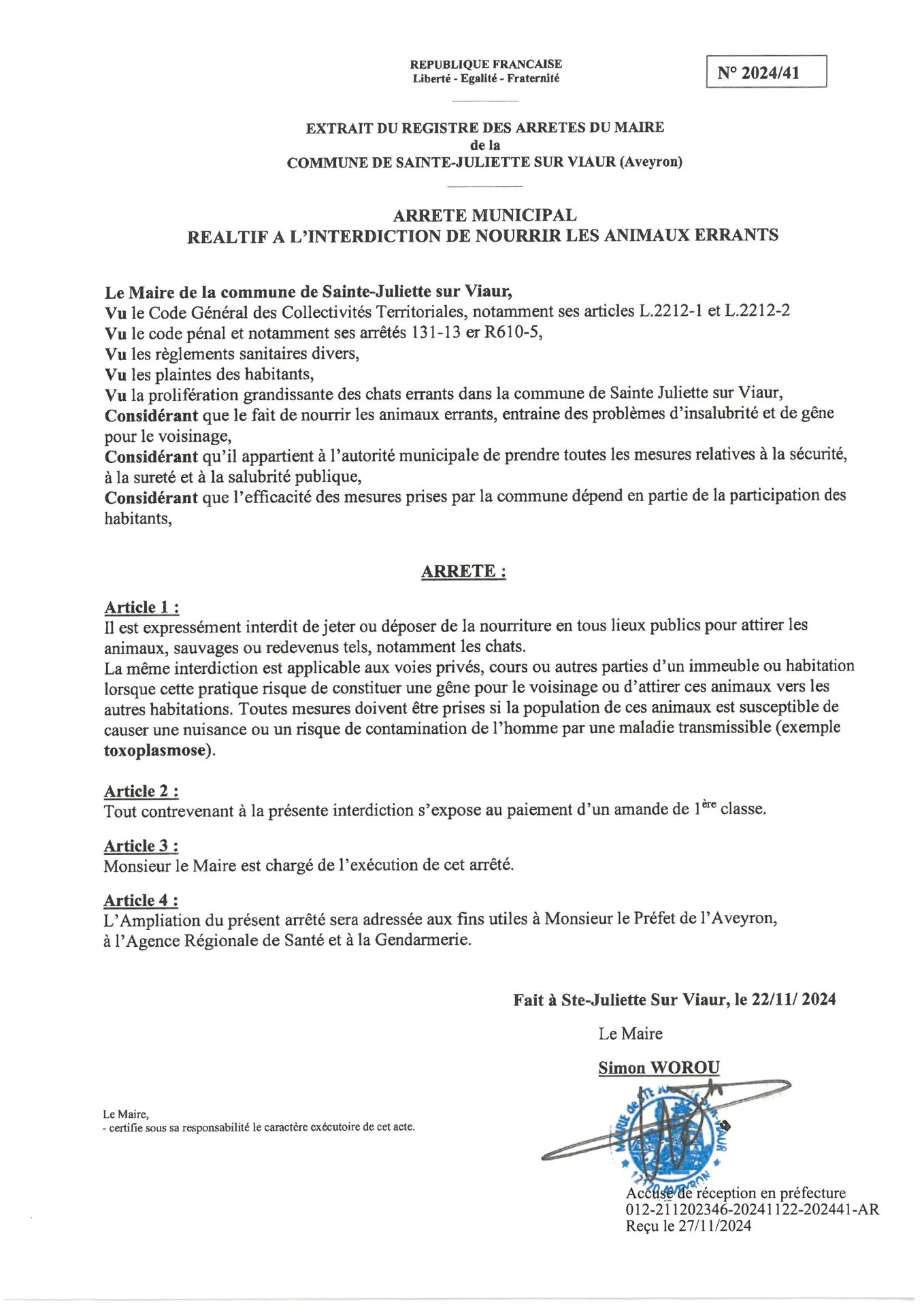 Lire la suite à propos de l’article Arrêté Interdiction de nourrir les animaux errants